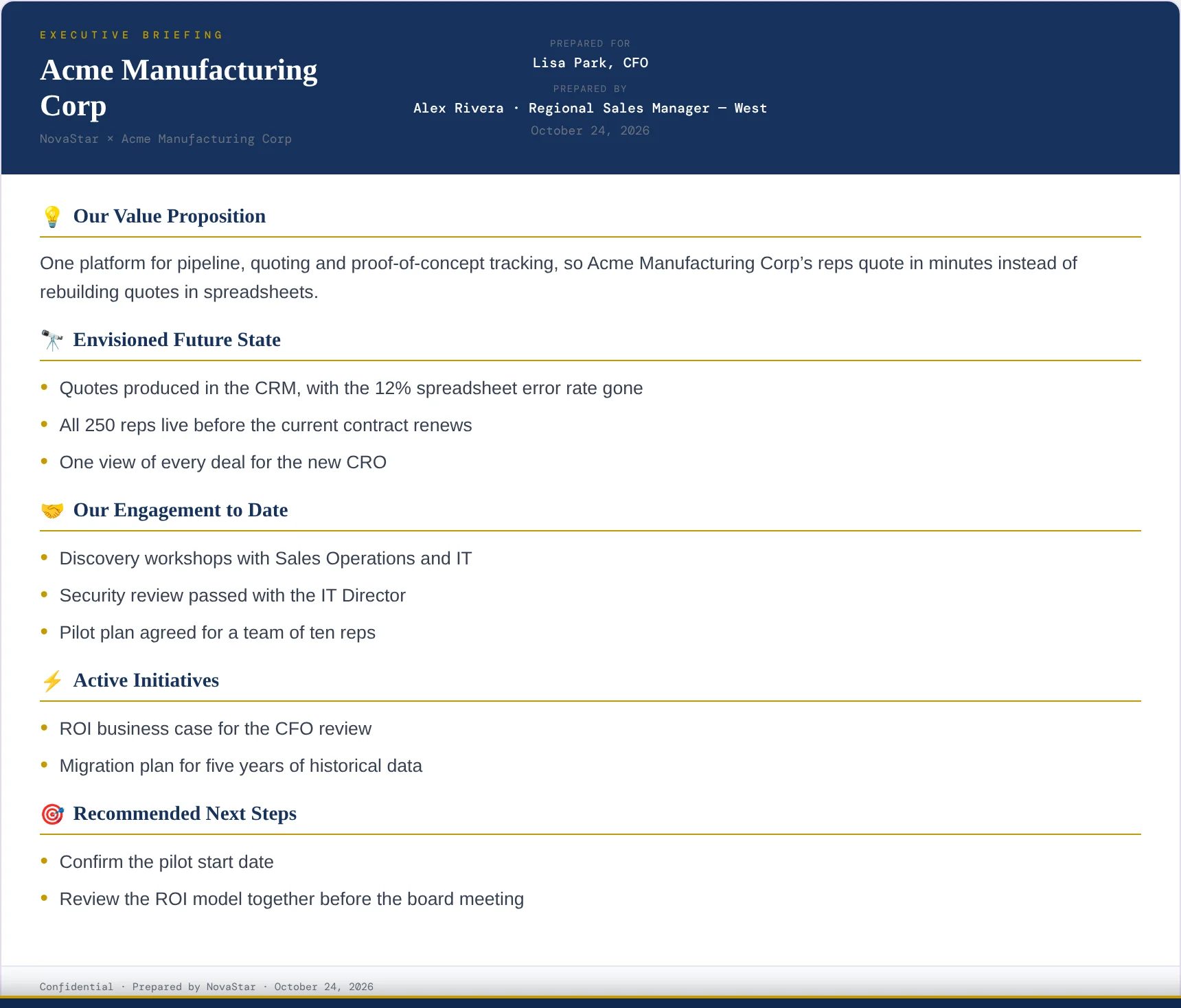 A customer briefing for Acme Manufacturing addressed to the CFO